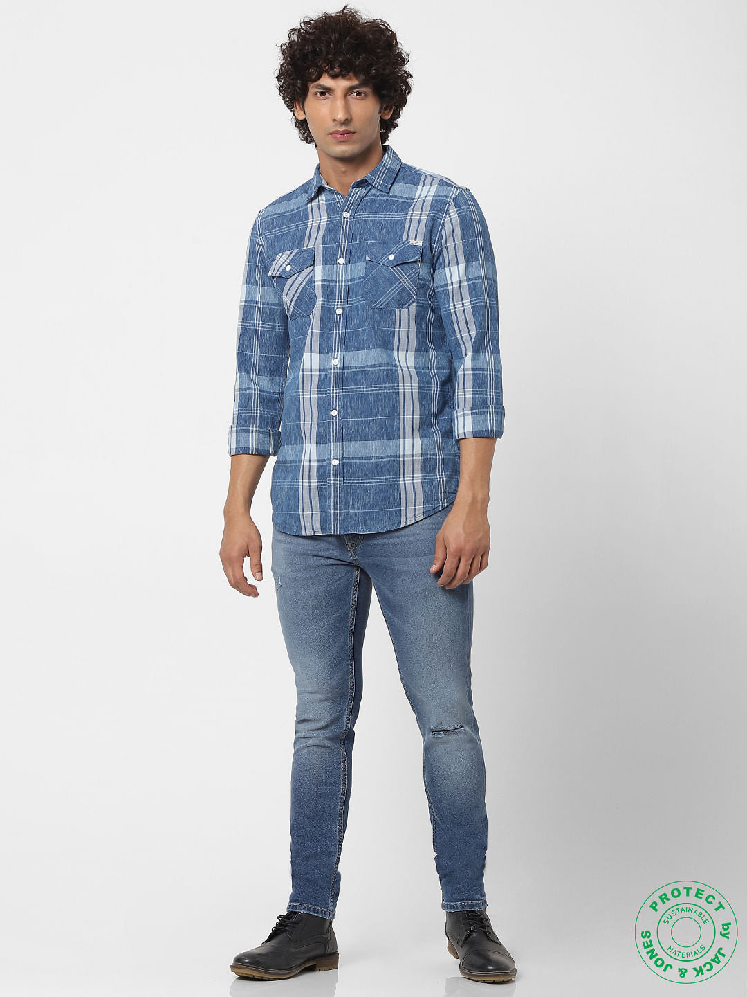 Blue Check Full Sleeves Shirt