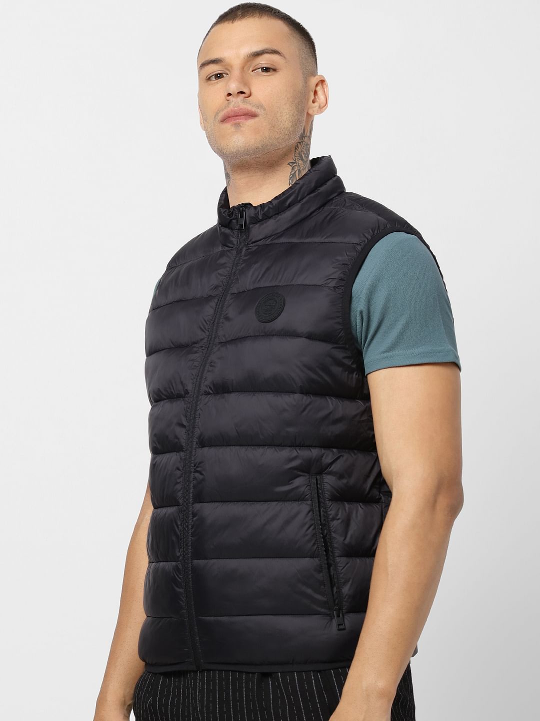 Black Zip-Up Puffer Jacket