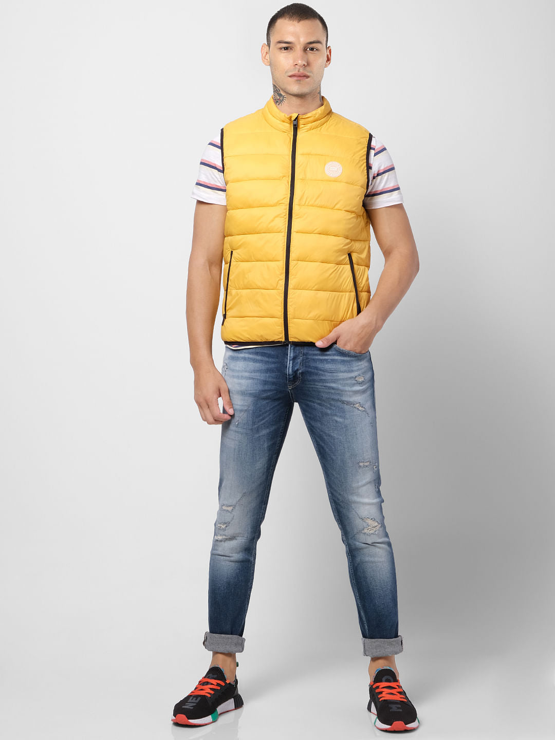 Yellow Zip-Up Puffer Jacket - S