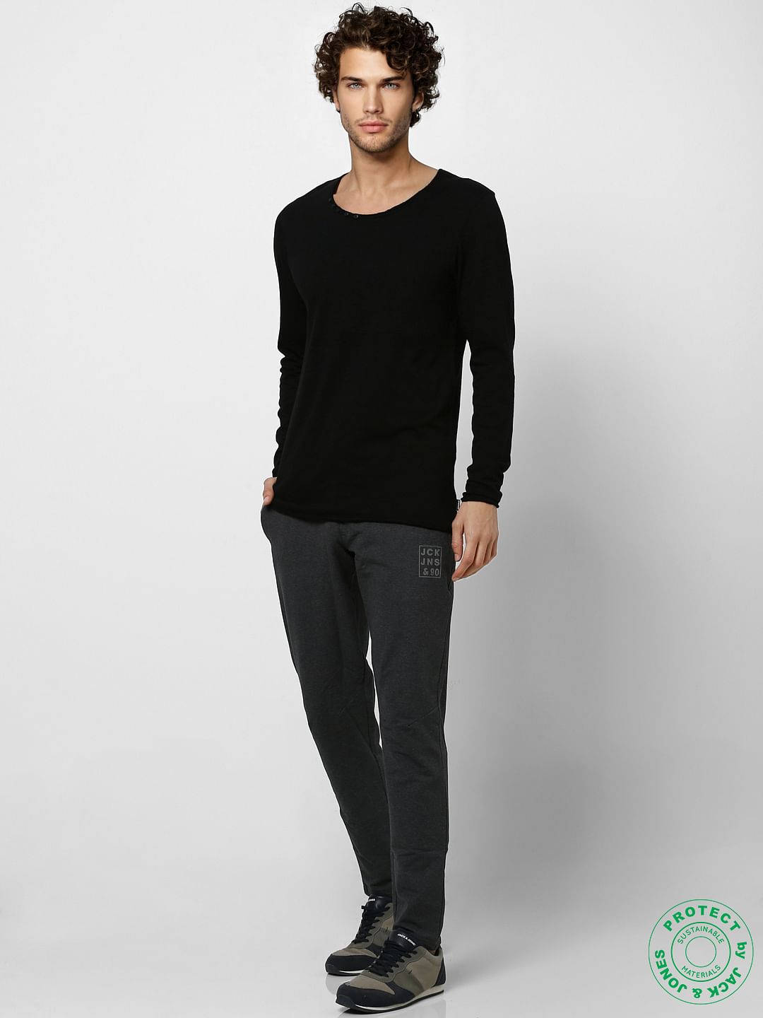 Black Crew Neck Full Sleeves T-shirt - S
