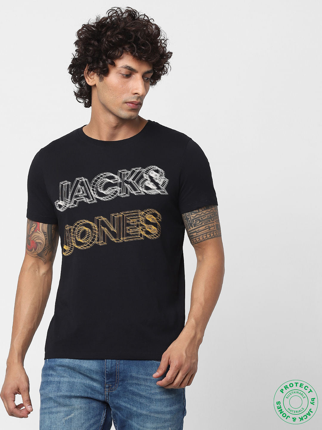 Black Logo Print Crew Neck T-Shirt - S