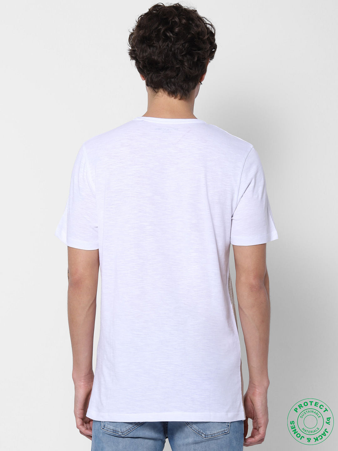 Beige Colourblocked Crew Neck T-shirt