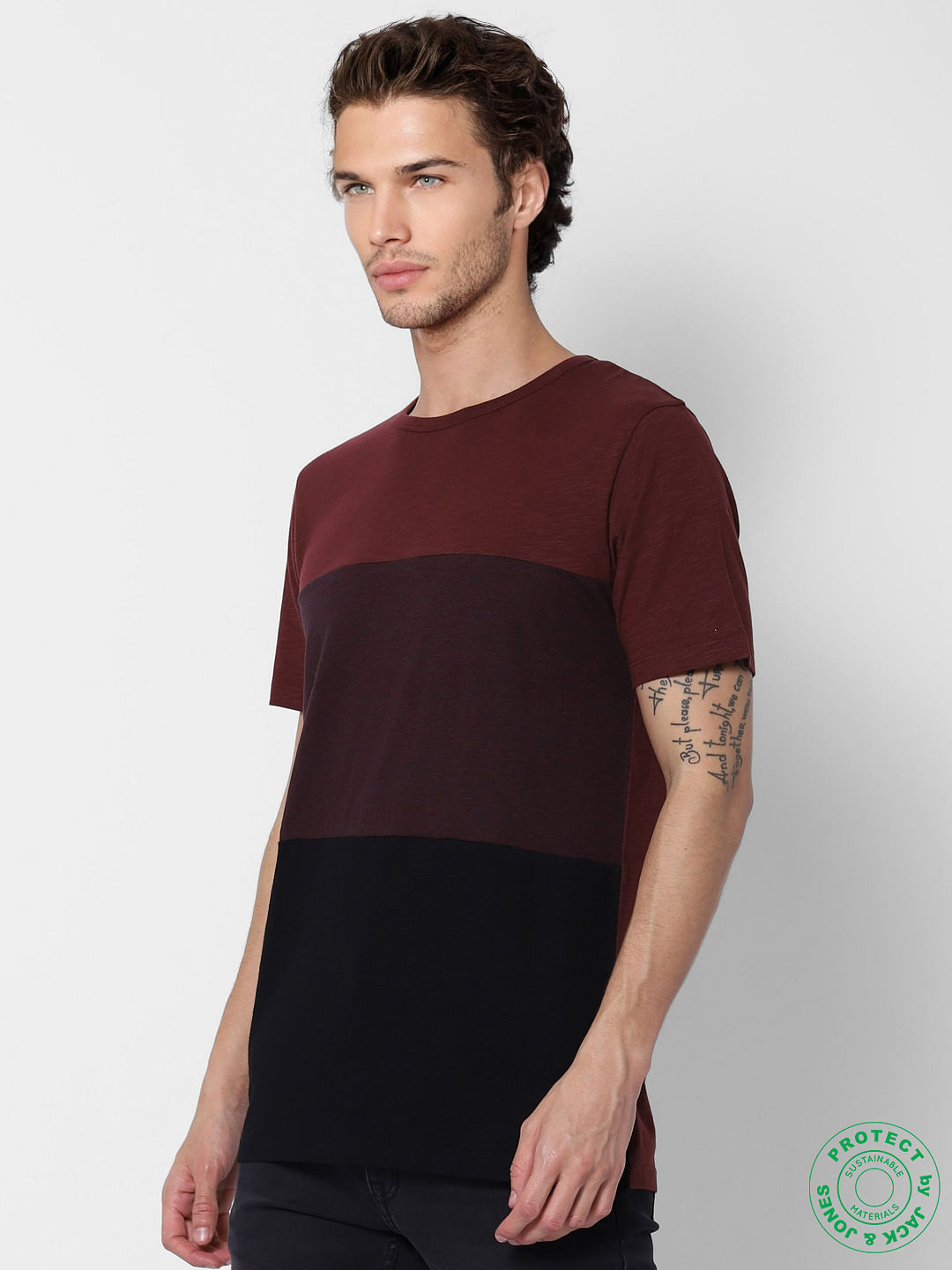 Red Colourblocked Crew Neck T-shirt