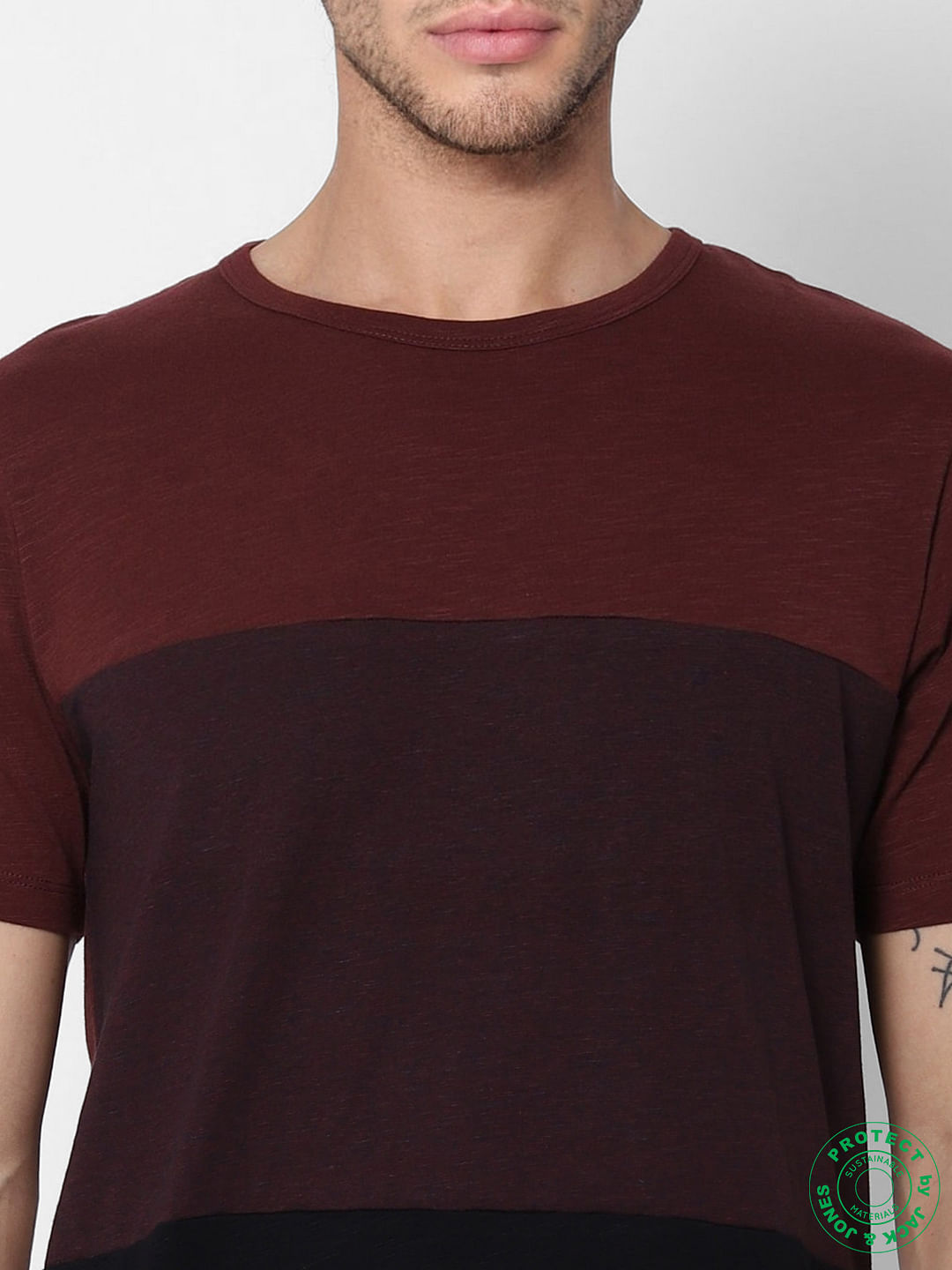 Red Colourblocked Crew Neck T-shirt