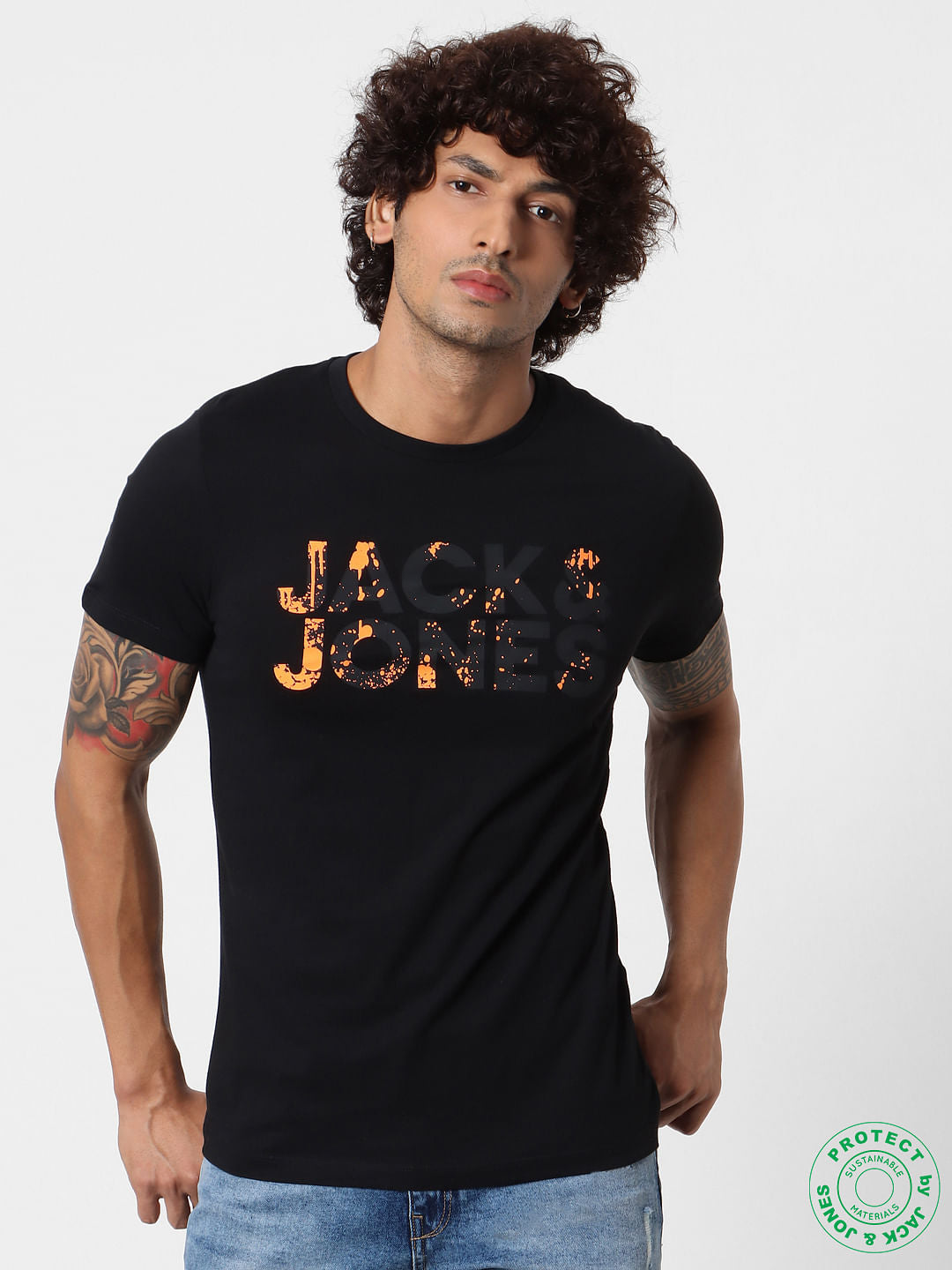 Black Logo Print Crew Neck T-shirt - S