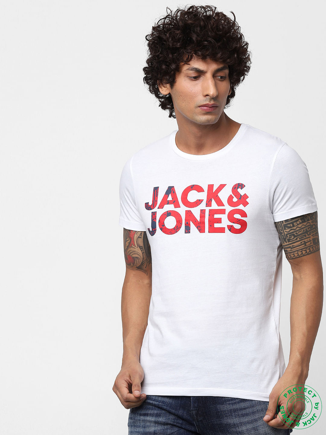 White Logo Print Crew Neck T-shirt