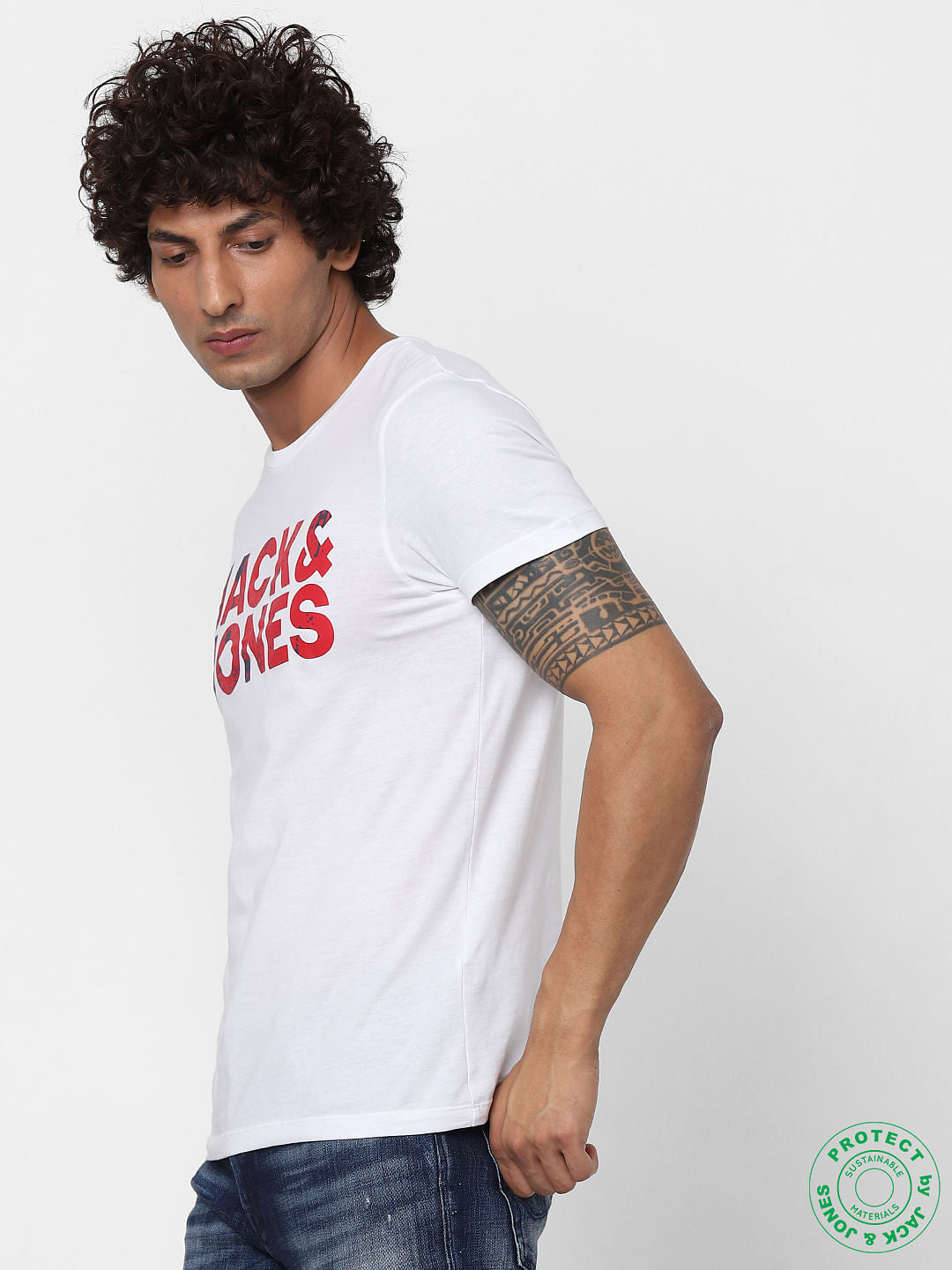 White Logo Print Crew Neck T-shirt