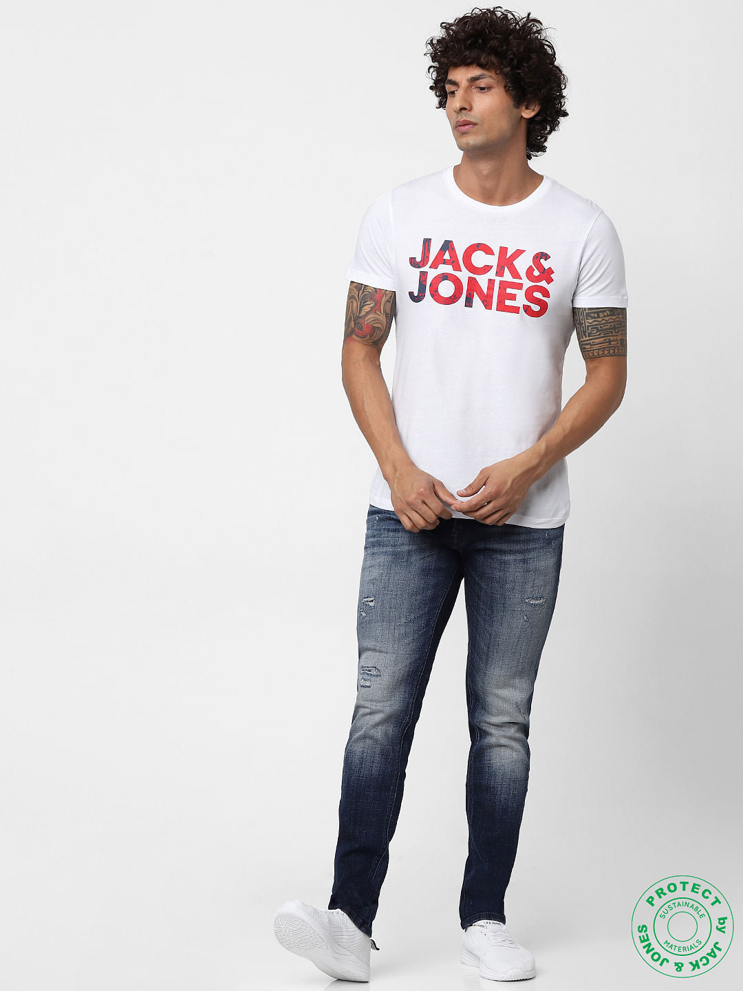 White Logo Print Crew Neck T-shirt