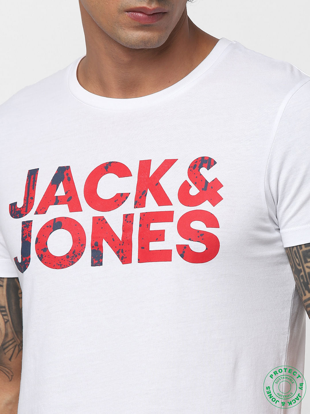 White Logo Print Crew Neck T-shirt