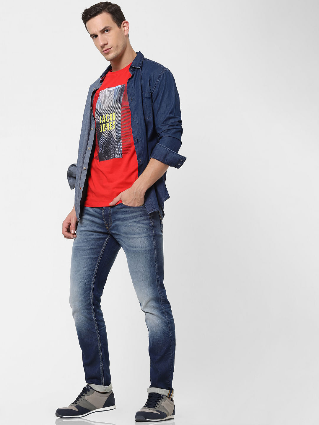 Blue Low Rise Washed Glenn Slim Fit Jeans