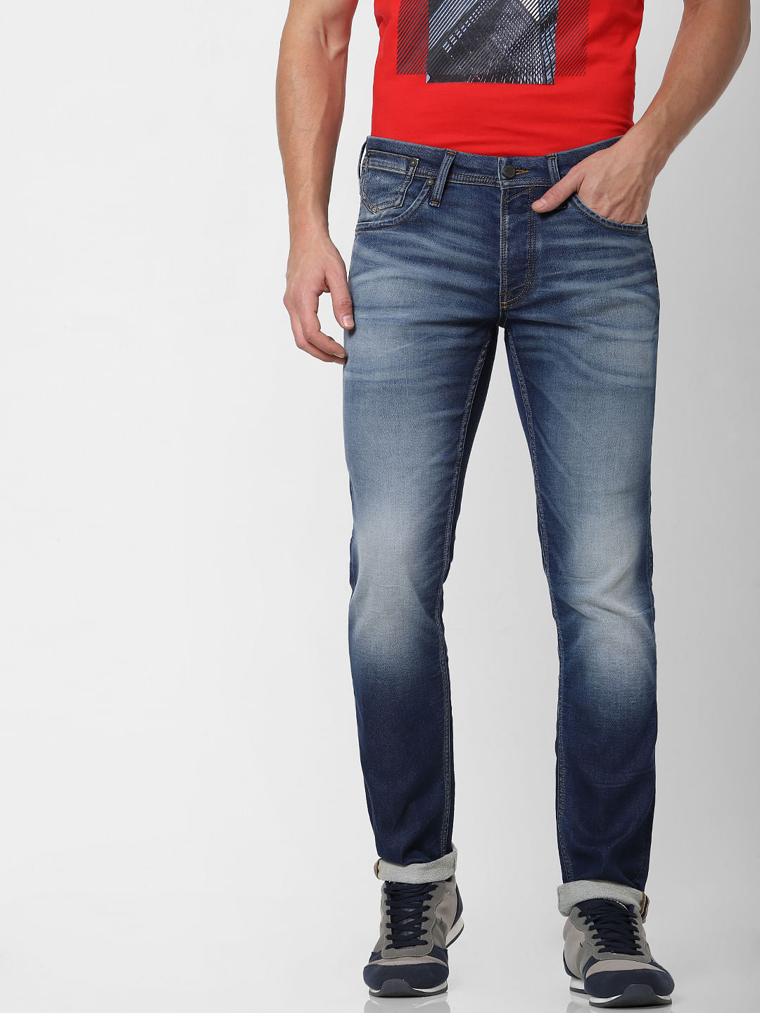 Blue Low Rise Washed Glenn Slim Fit Jeans