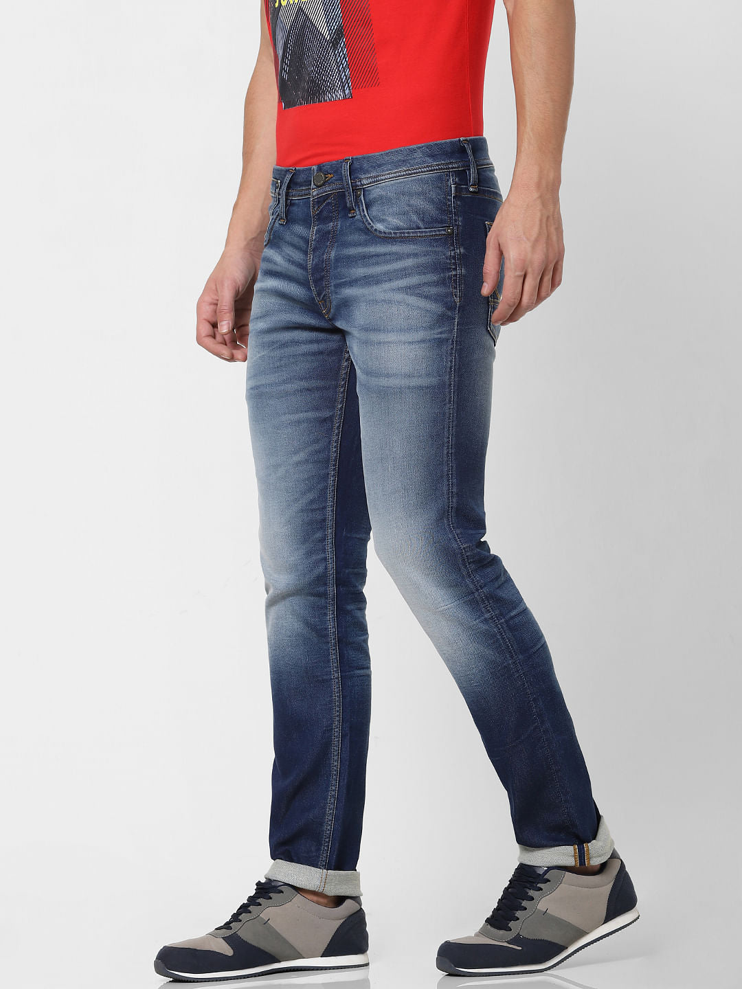 Blue Low Rise Washed Glenn Slim Fit Jeans
