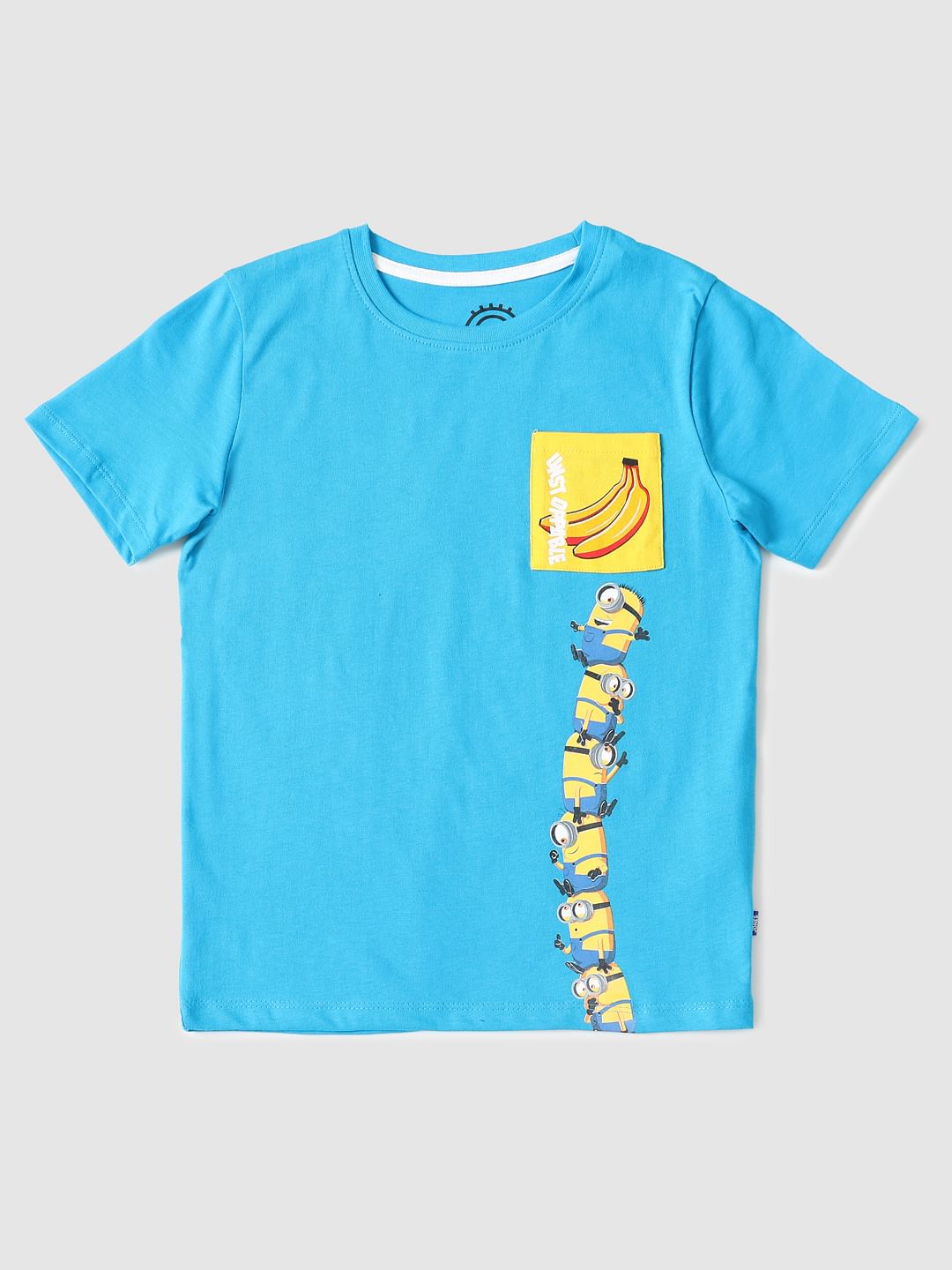 Boys X Minions Blue Graphic Print Crew Neck T-shirt