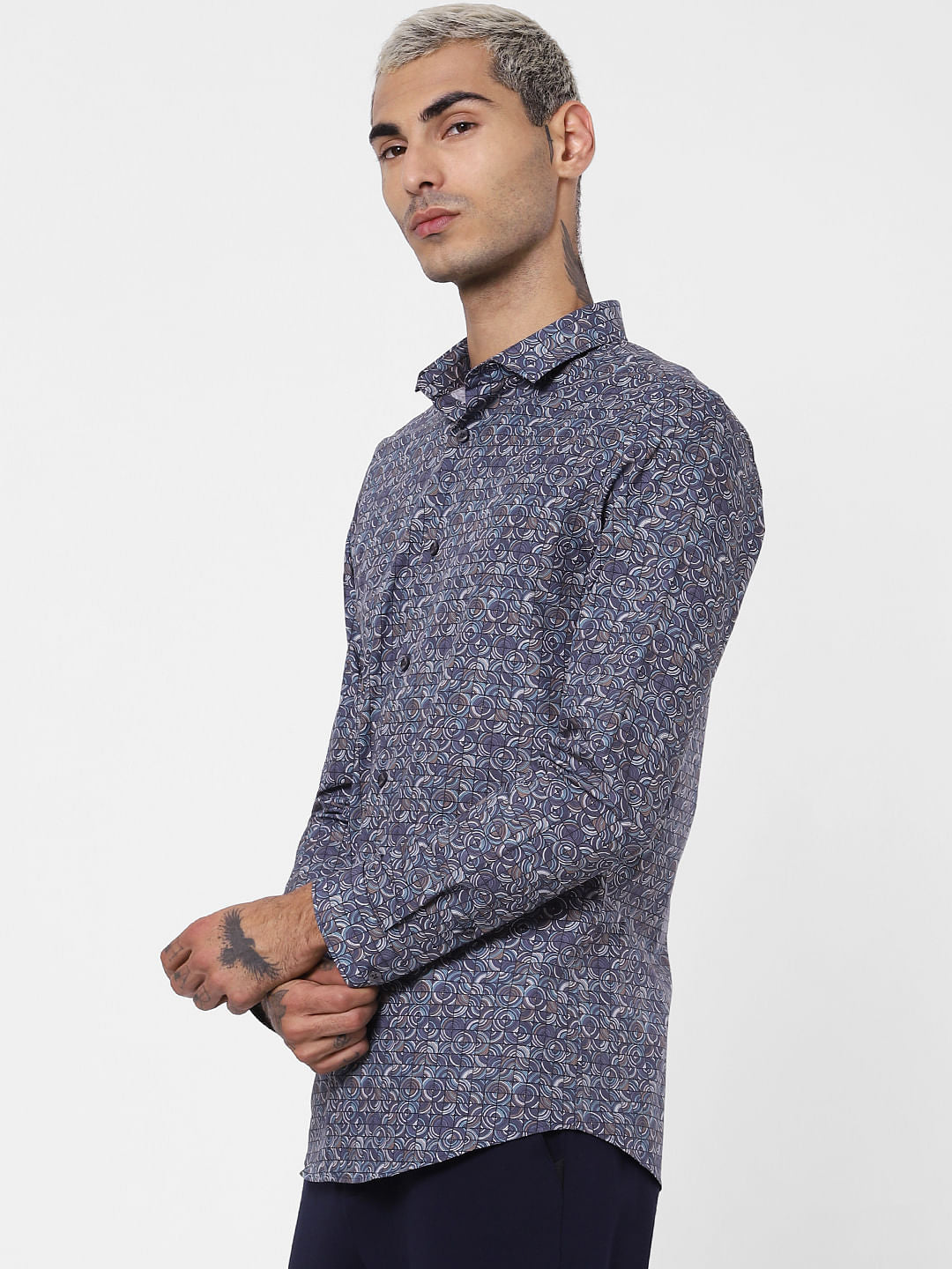 Blue All Over Print Full Sleeves Shirt
