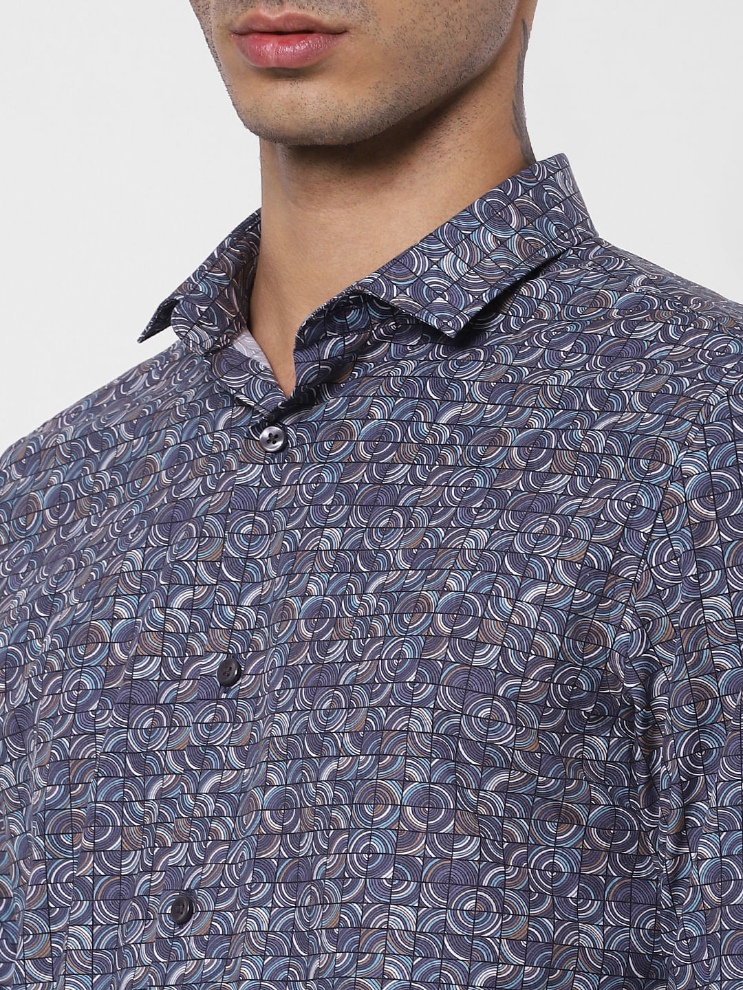 Blue All Over Print Full Sleeves Shirt