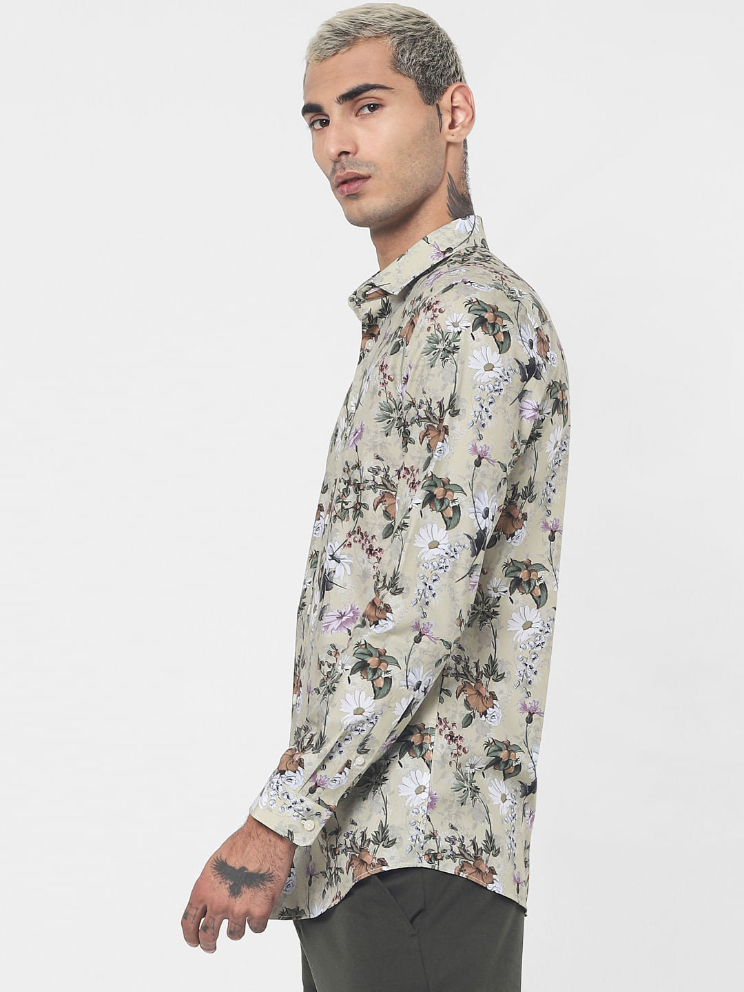 Green Floral Print Full Sleeves Shirt