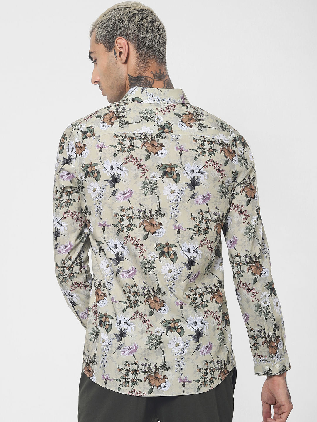 Green Floral Print Full Sleeves Shirt