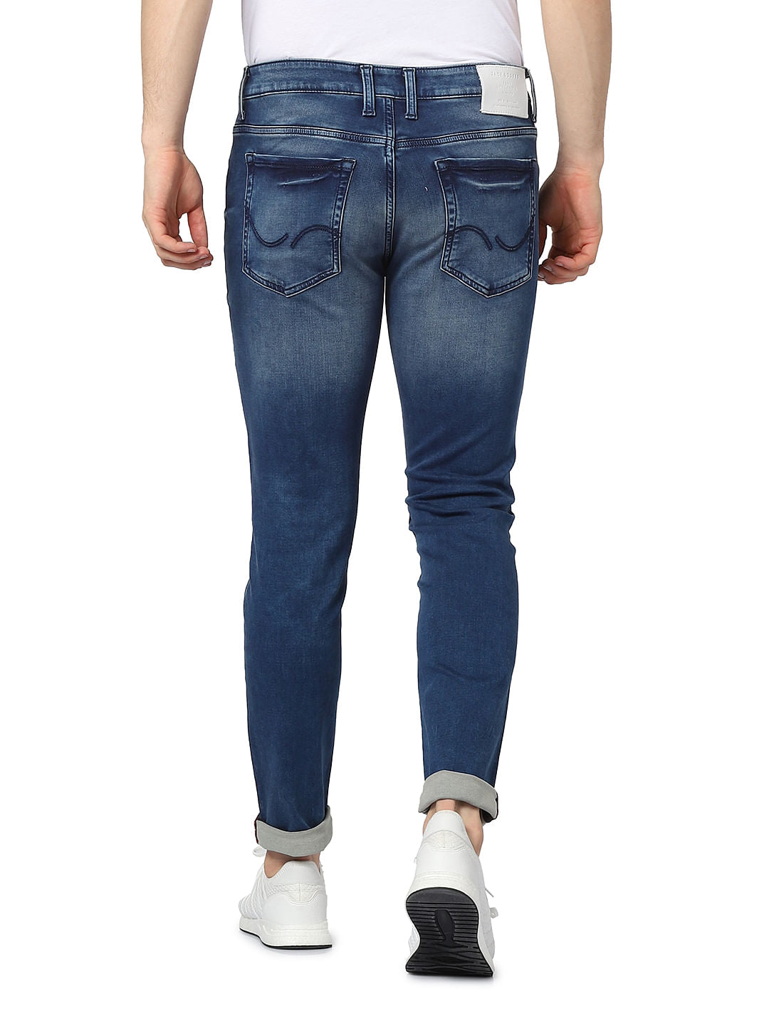 Blue Mid Rise Glenn Distressed Slim Fit Jeans