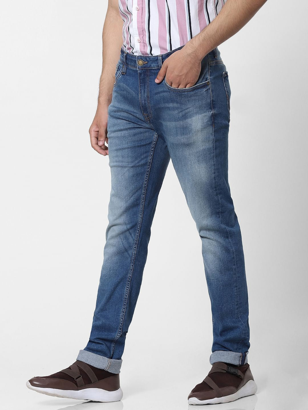 Blue Mid Rise Ben Washed Skinny Jeans