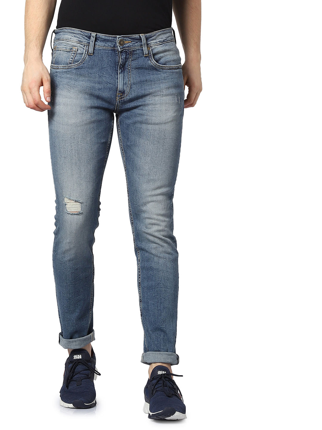 Blue Low Rise Glenn Distressed Slim Fit Jeans - 28/30