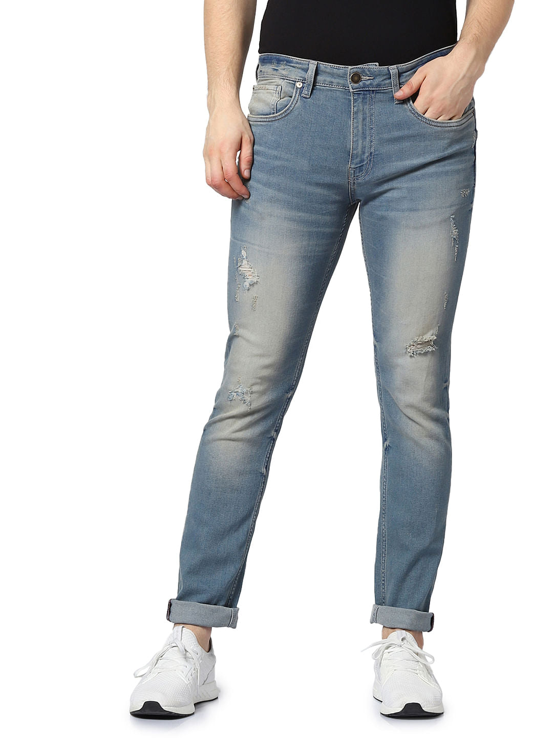Blue Low Rise Glenn Distressed Slim Fit Jeans - 28/30