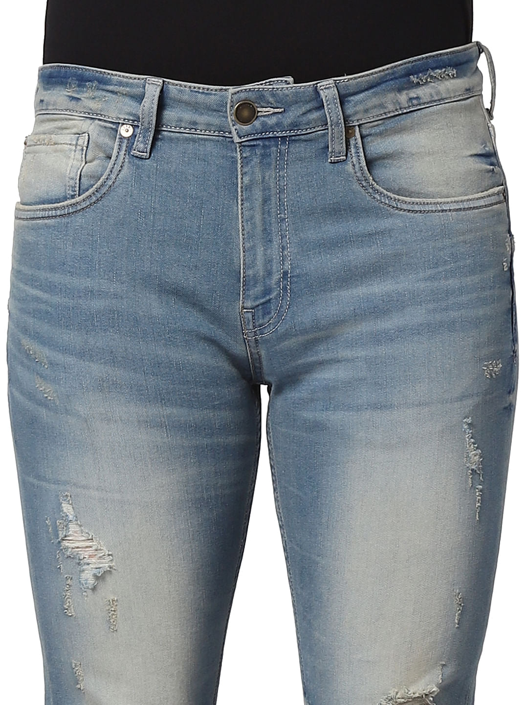Blue Low Rise Glenn Distressed Slim Fit Jeans