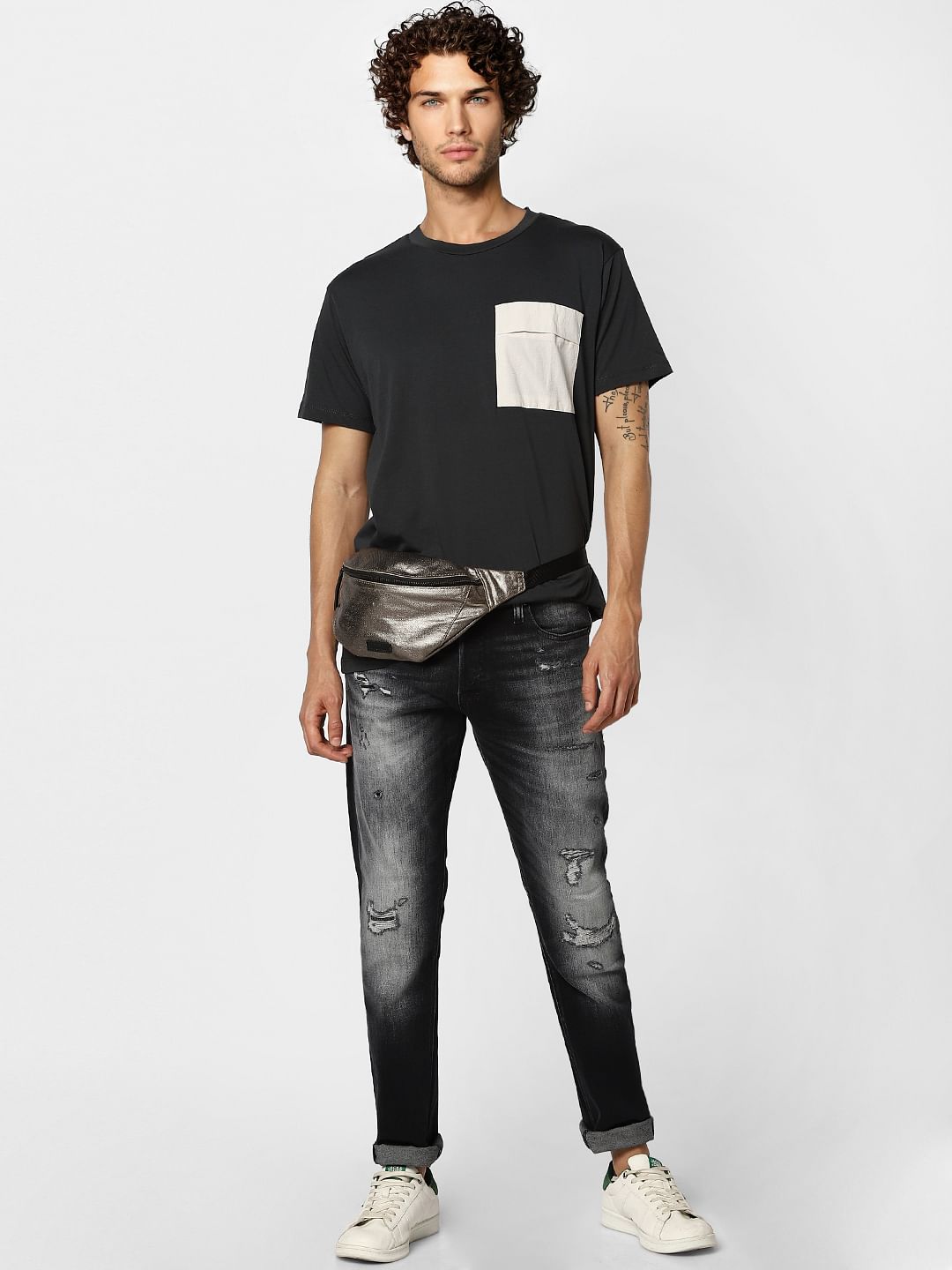 Dark Grey Low Rise Distressed Glenn Slim Jeans - 28/30