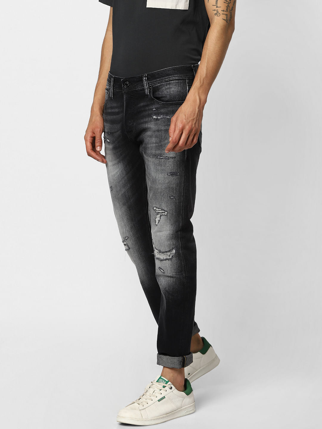 Dark Grey Low Rise Distressed Glenn Slim Jeans