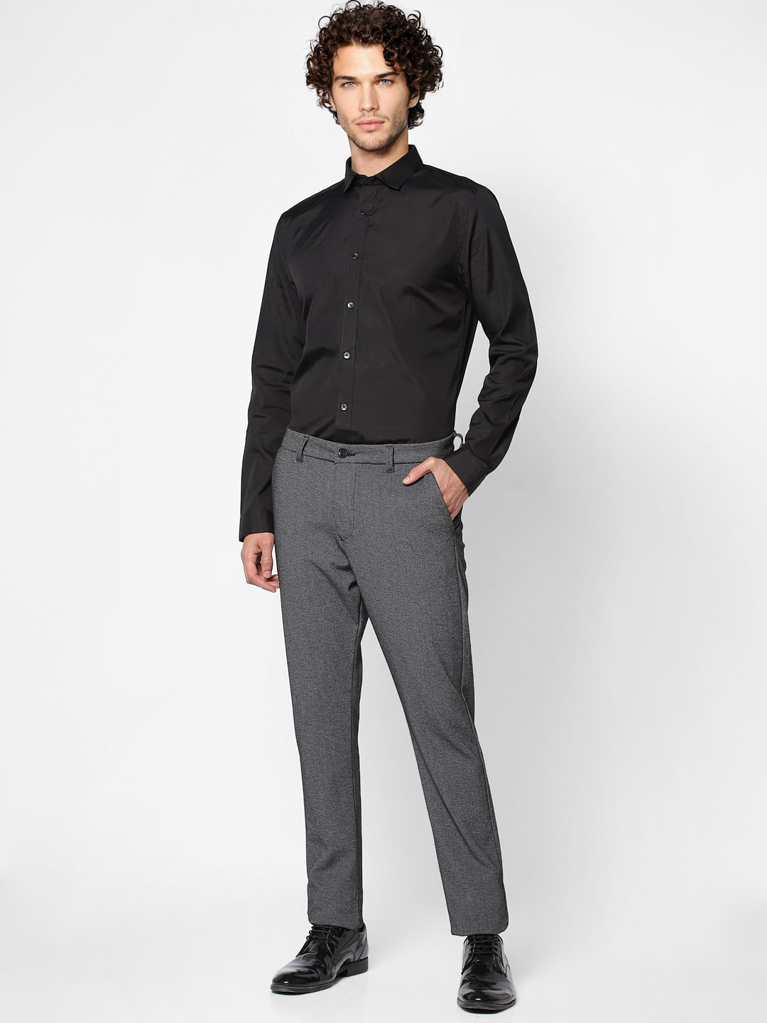 Black Regular Fit Full Sleeves Shirt - S