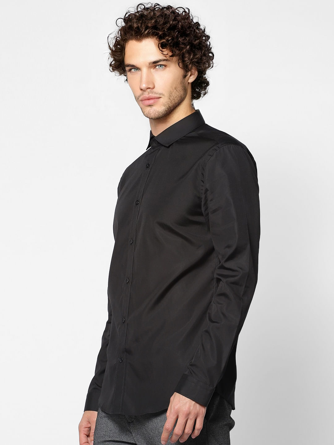 Black Regular Fit Full Sleeves Shirt