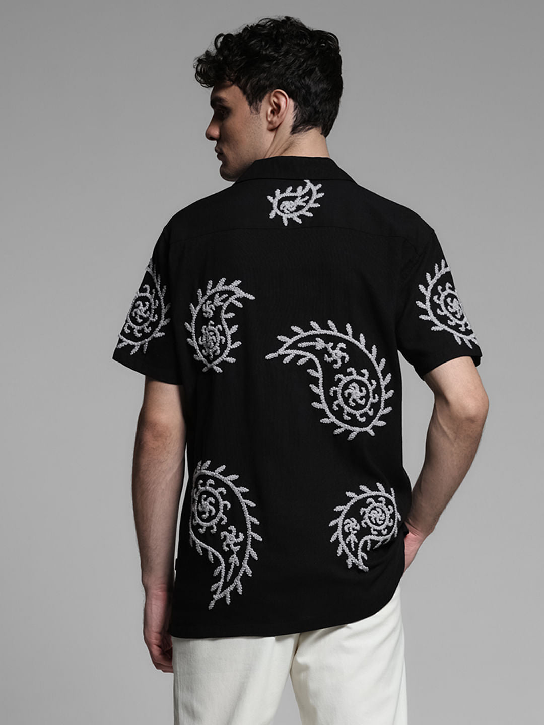 Black Embroidered Short Sleeves Shirt