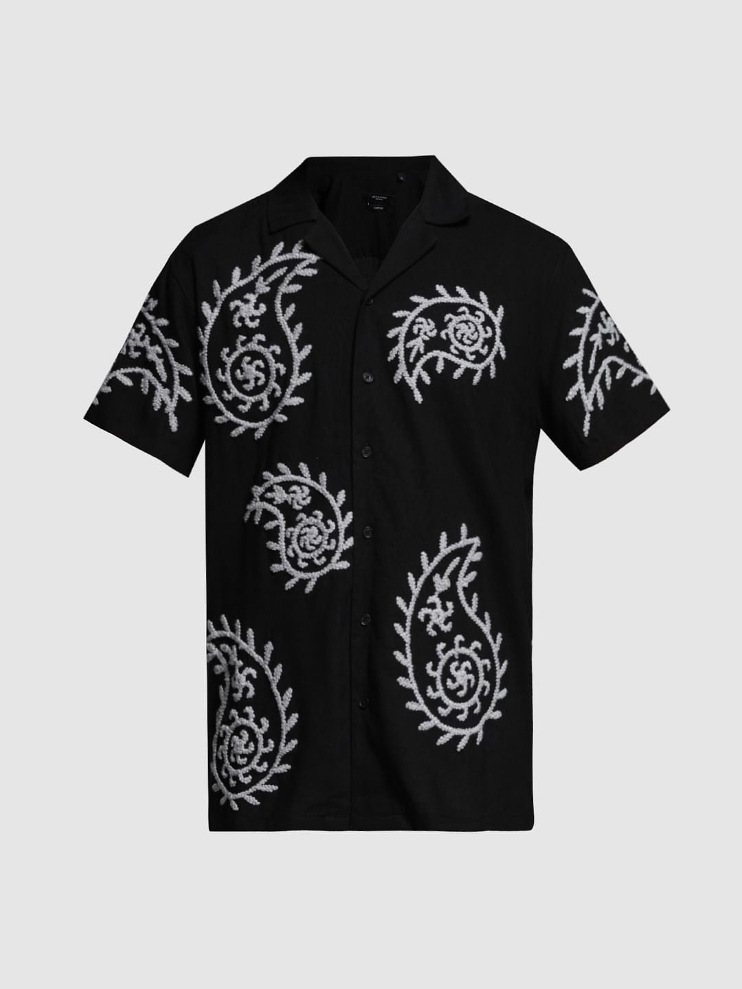 Black Embroidered Short Sleeves Shirt