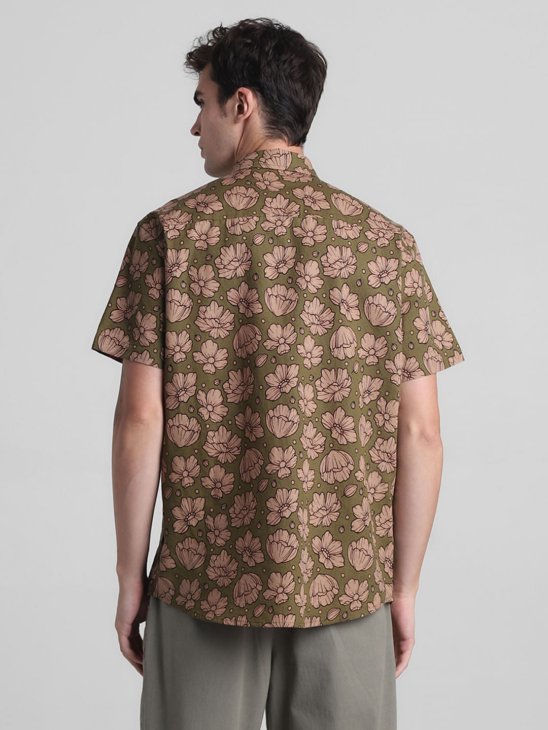 Green Floral Short Sleeves Shirt