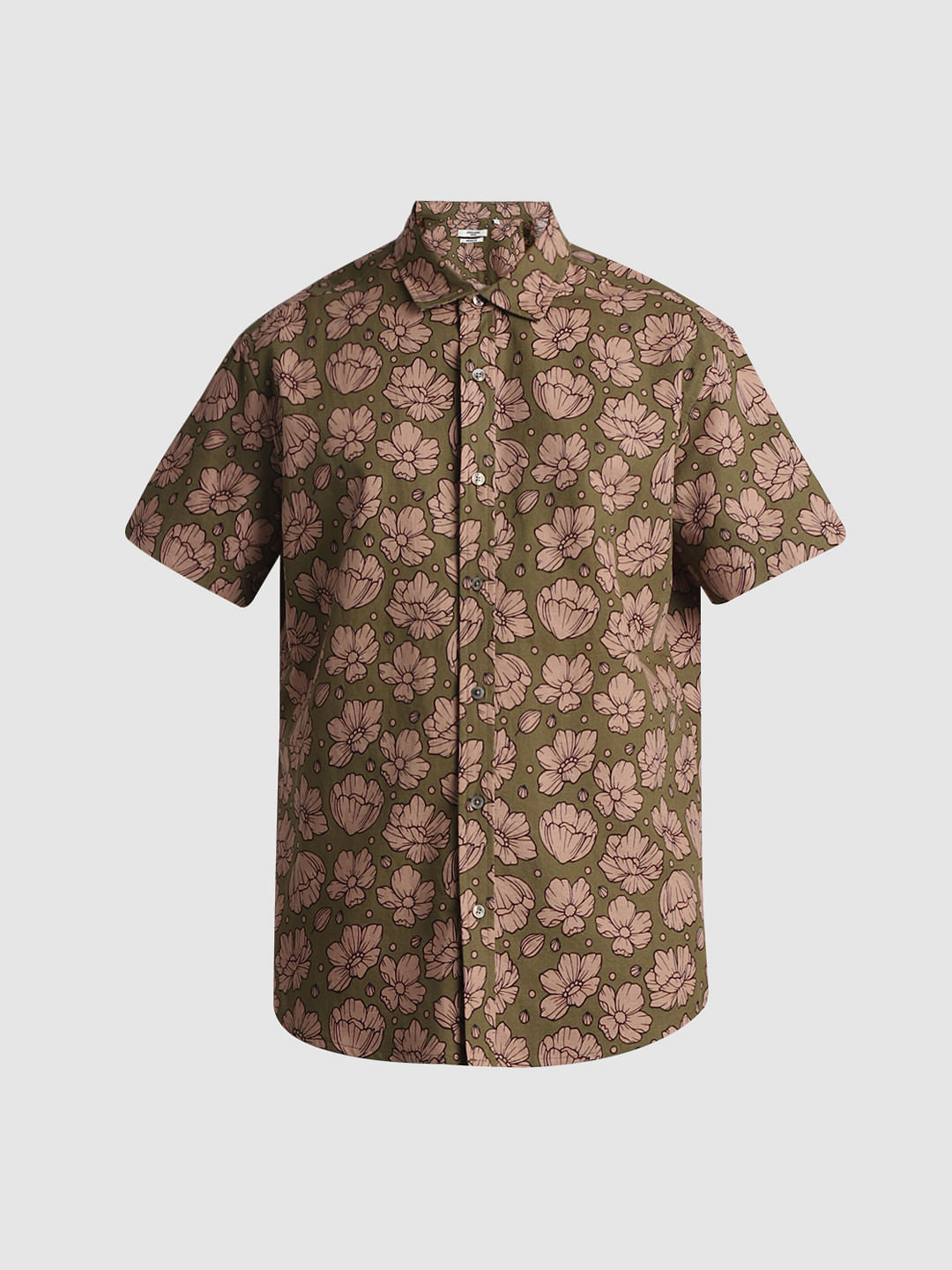 Green Floral Short Sleeves Shirt