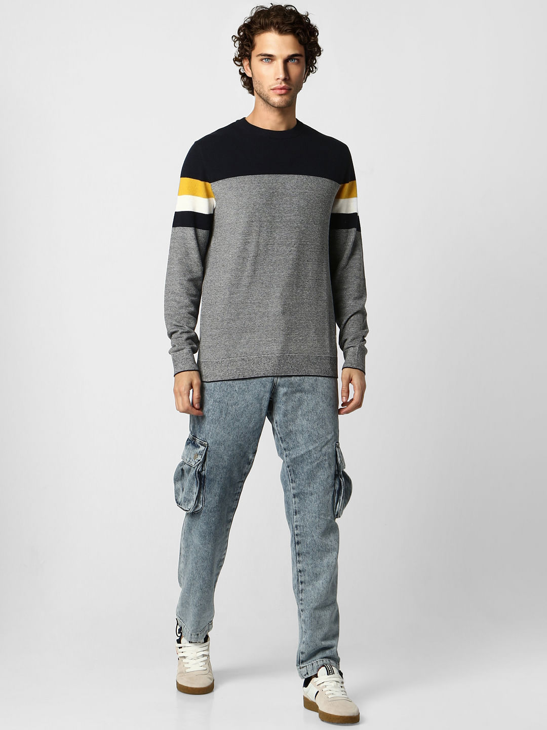 Grey Colourblocked Pullover - S