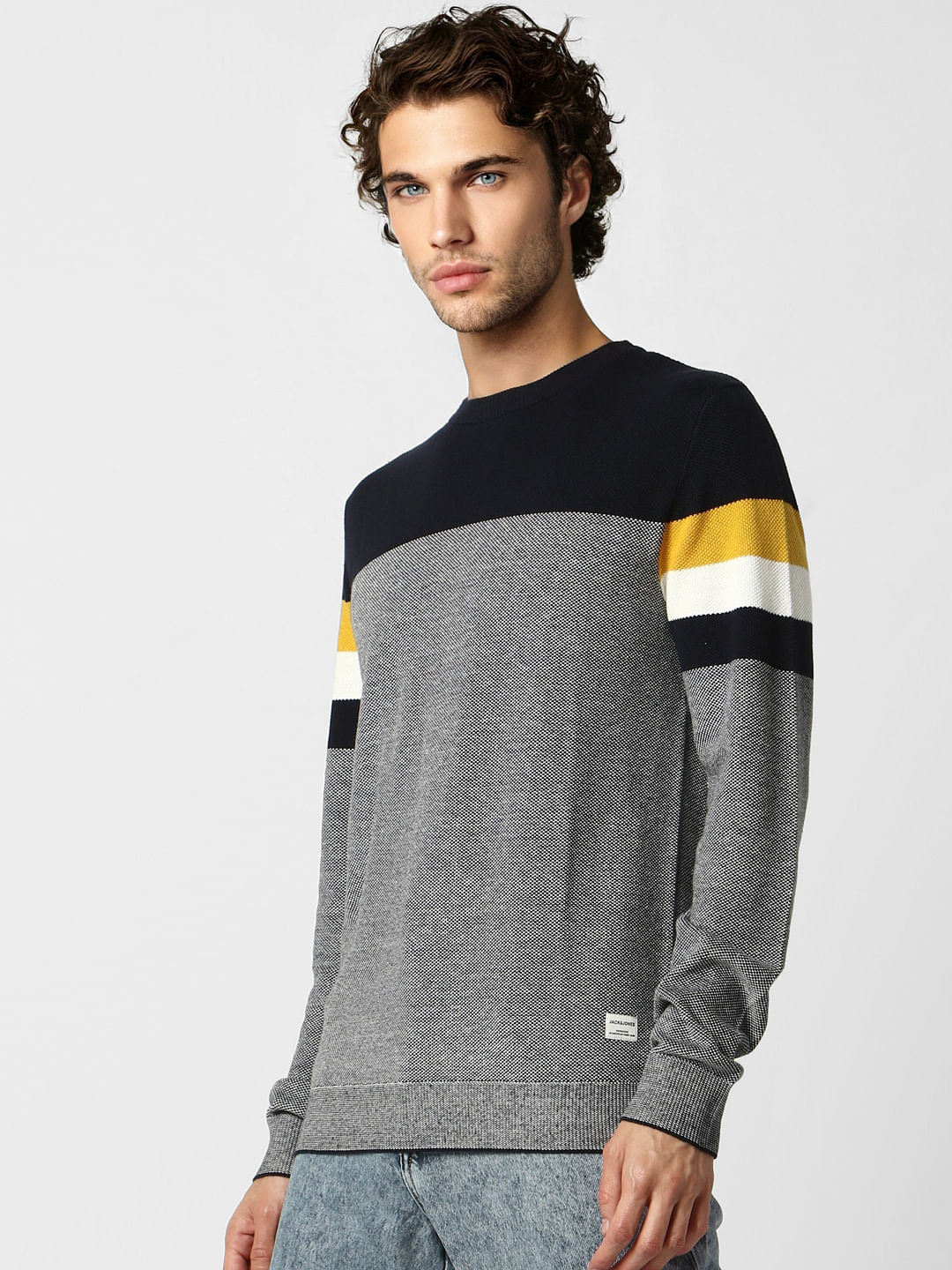 Grey Colourblocked Pullover