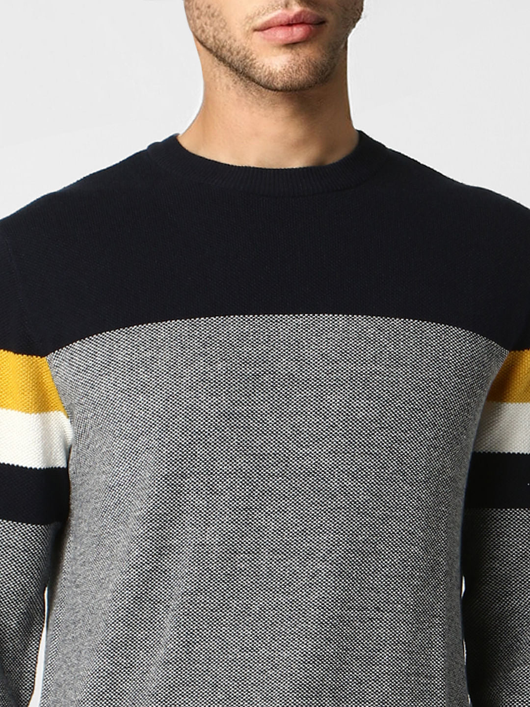 Grey Colourblocked Pullover
