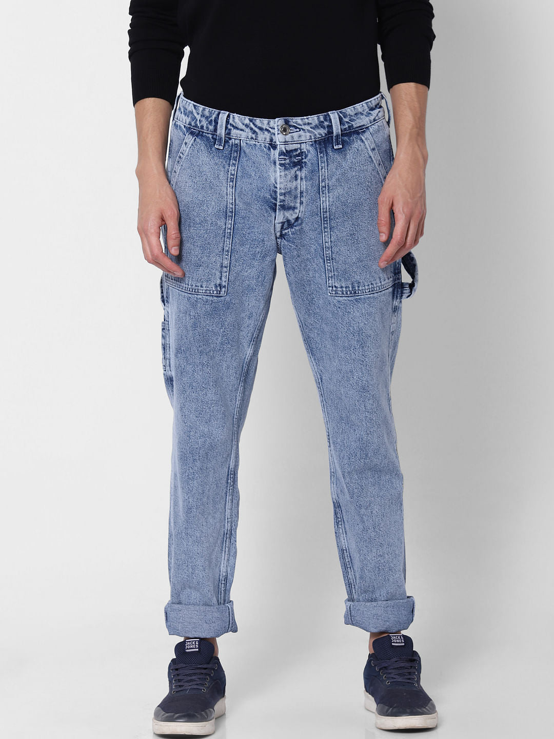 Blue High Rise Acid Washed Mike Comfort Fit Utility Jeans