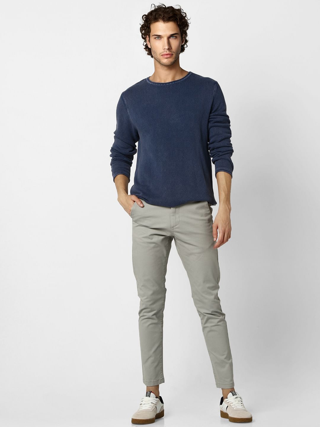 Dark Blue Textured Pullover - S