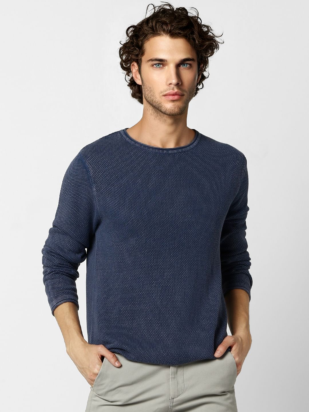 Dark Blue Textured Pullover