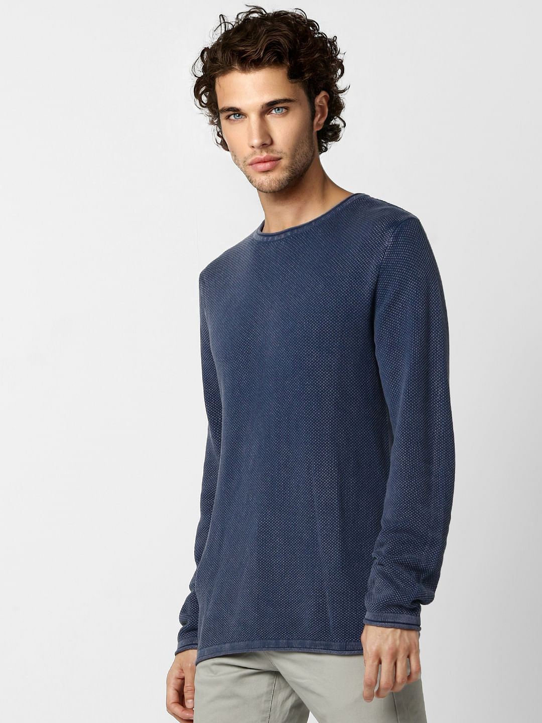 Dark Blue Textured Pullover