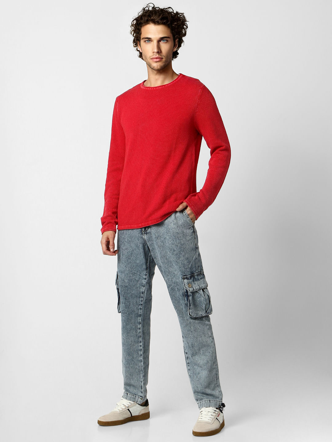 Red Textured Pullover - S
