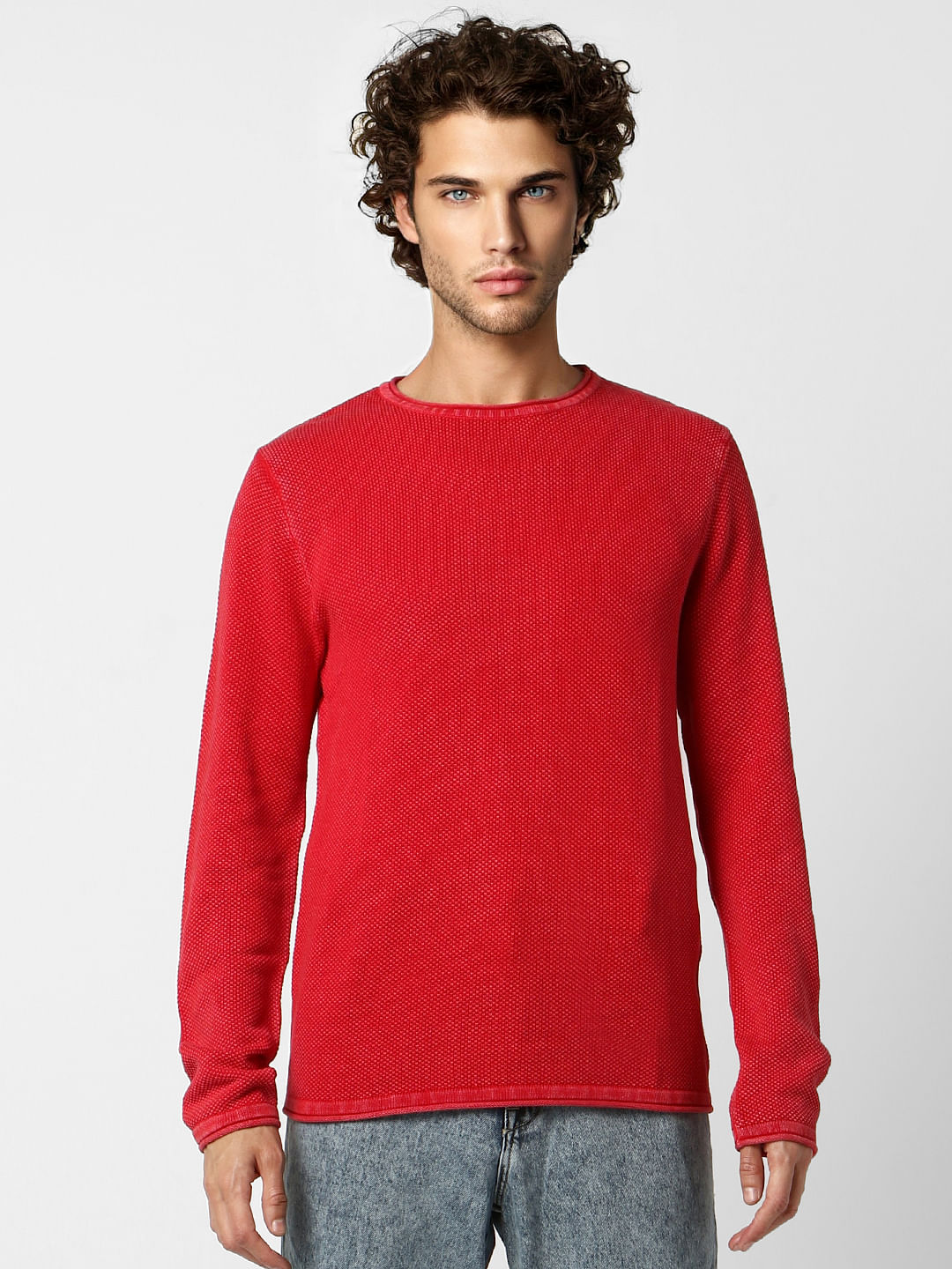 Red Textured Pullover