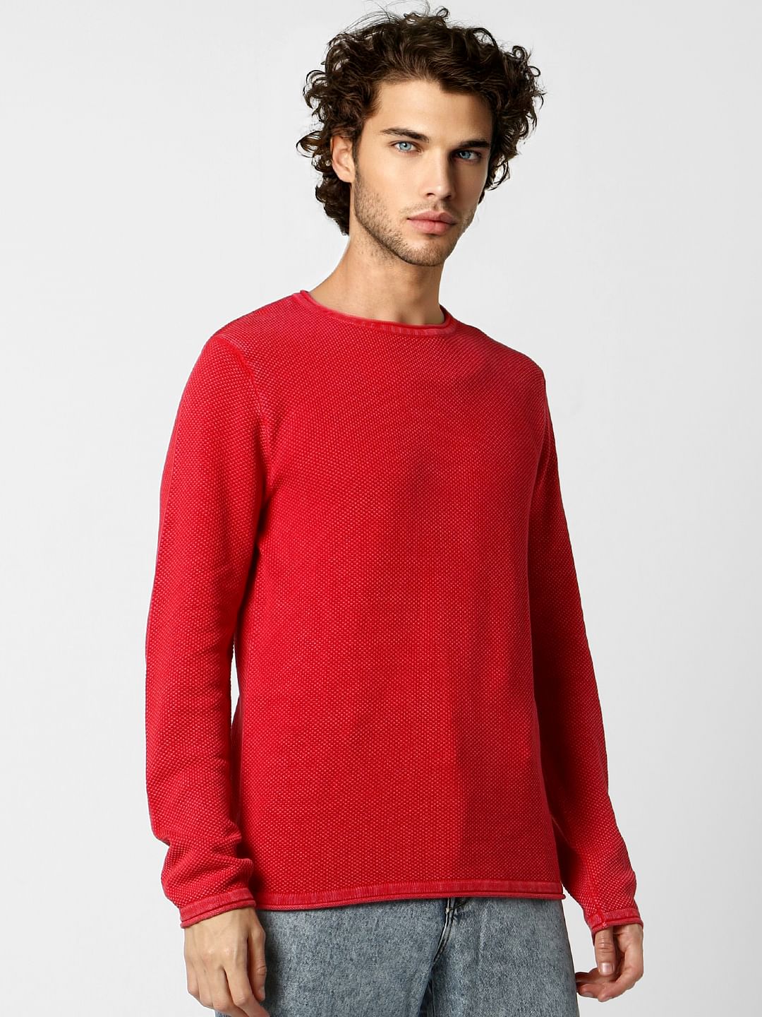 Red Textured Pullover