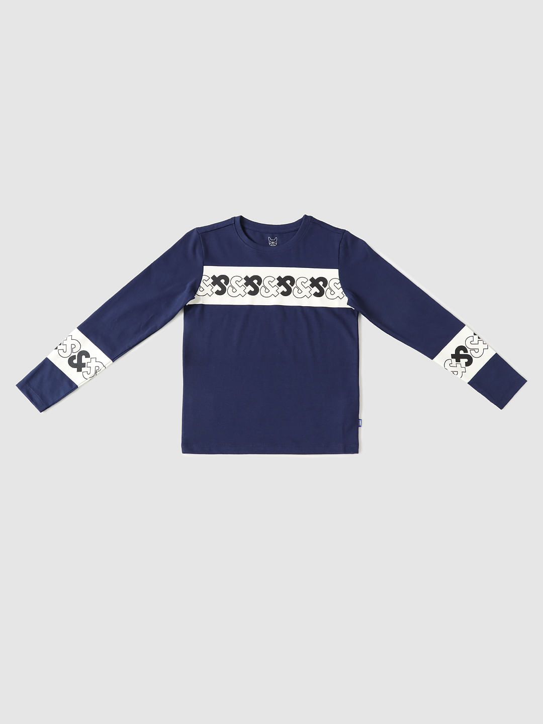 Boys Blue Logo Print Full Sleeves T-shirt