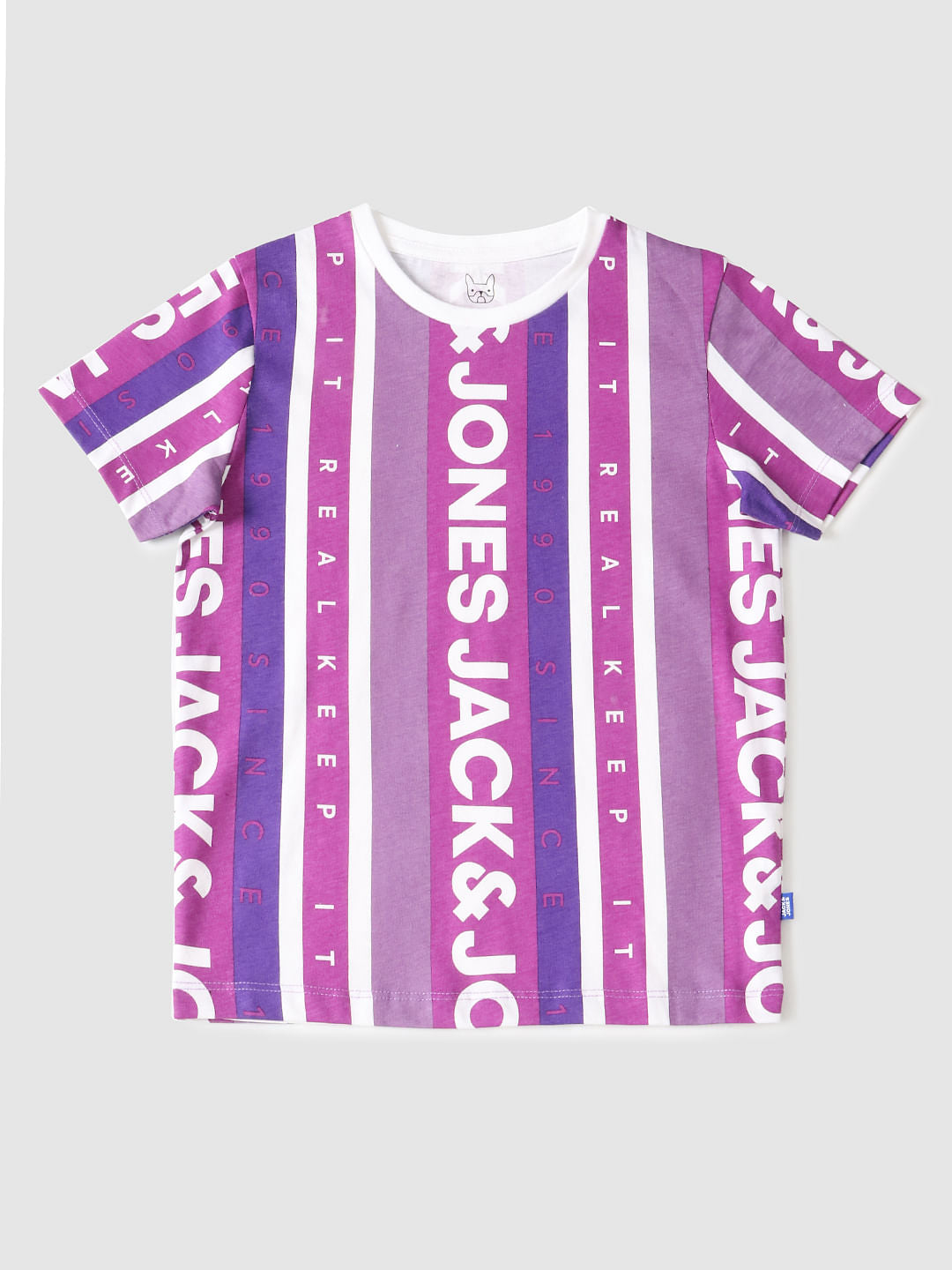 Boys Purple Striped Crew Neck T-shirt - 4/5Y