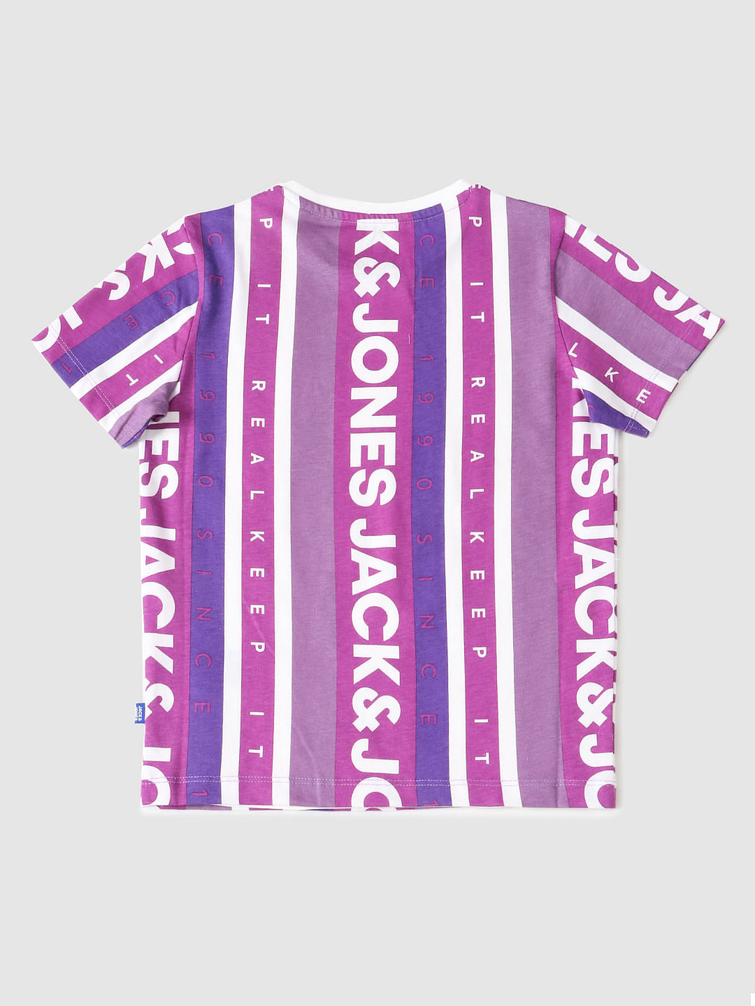 Boys Purple Striped Crew Neck T-shirt