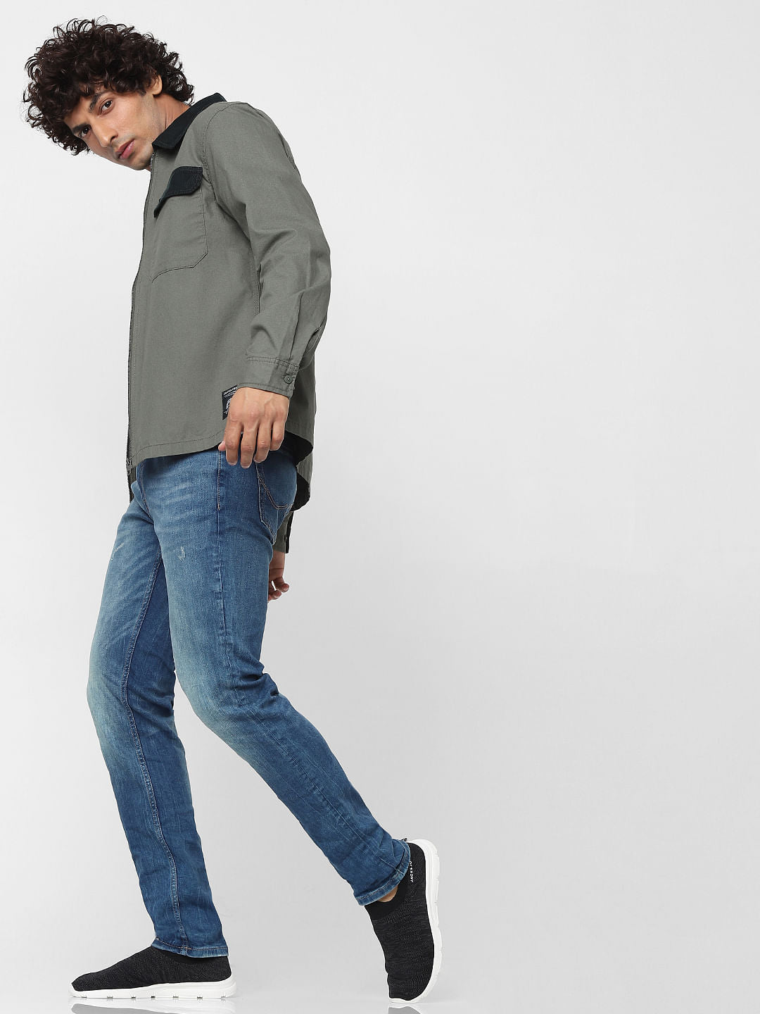 Green Full Sleeves Zip Up Overshirt - S