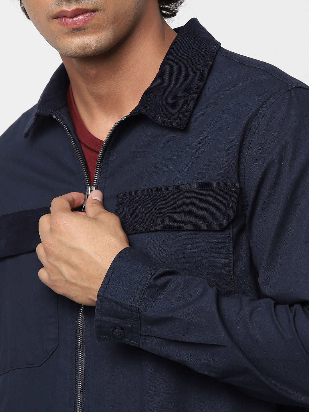 Blue Full Sleeves Zip Up Overshirt