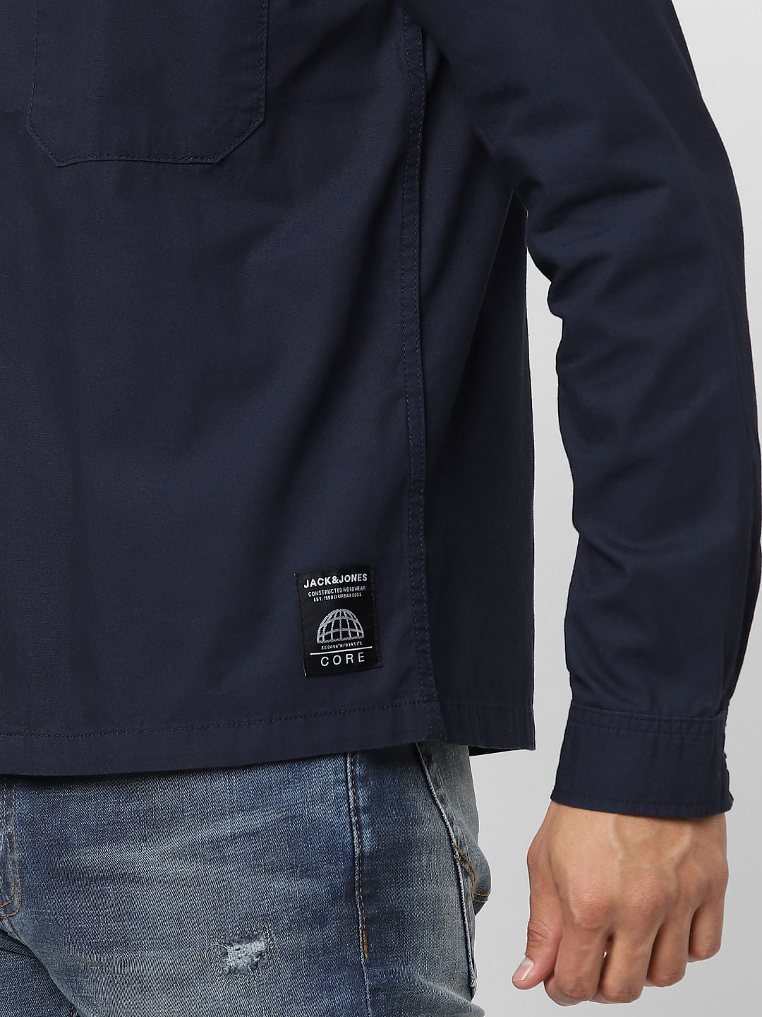 Blue Full Sleeves Zip Up Overshirt